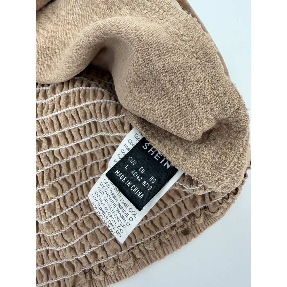 Tan Smocked Back Cropped Cami Top V-Neck Adjustable Straps Size L - Picture 5 of 6